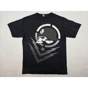 Vintage Y2K Metal Mulisha Boltz Skull Helmet Spellout Shirt Size S Double-sided